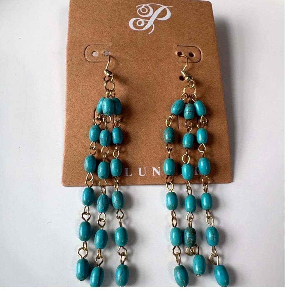 Plunder Weslynn Turquoise Tassel Earrings | NWT Beaded Dangle Statement Earrings